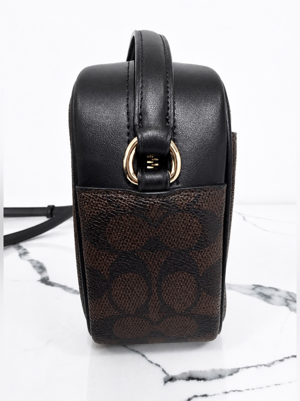 Coach Dark Brown Signature Canvas Crossbody with Gold Hardware - Picture 5 of 6